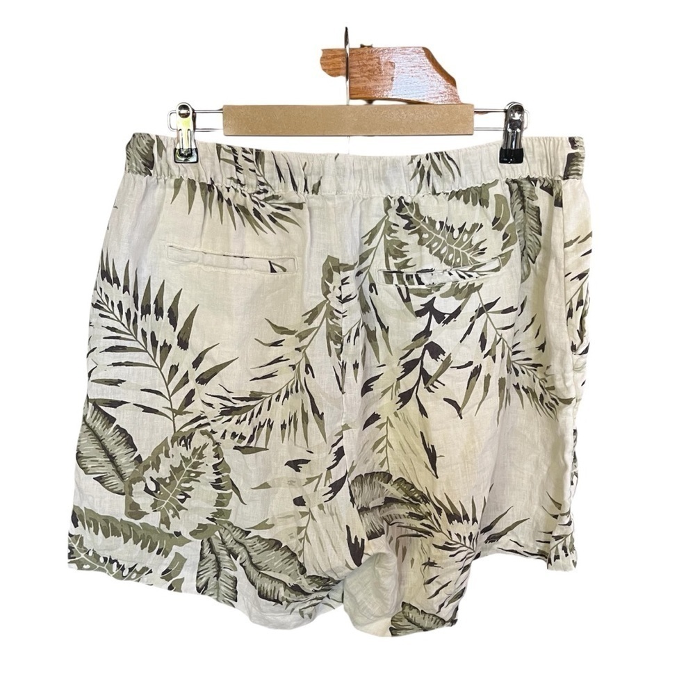 C&C California 100% Linen Green and White Leaf Print Women's Shorts Tropical - Picture 4 of 9